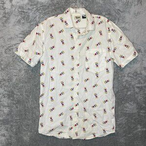 Miller Lite Men Classic Novelty Beer Short Sleeve Slim Fit Button Up Shirt S